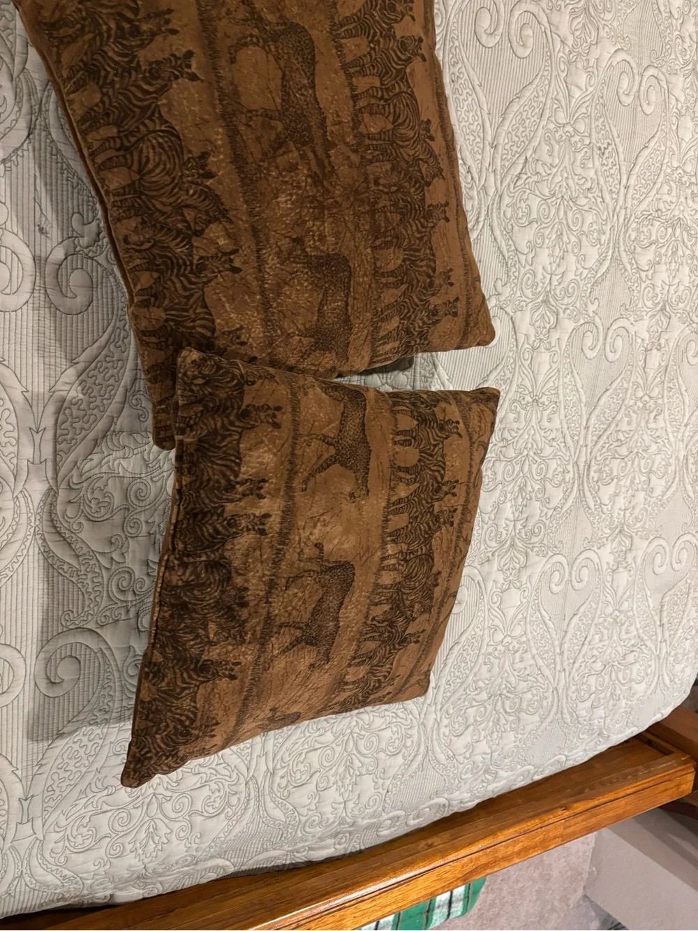 Pair Of Brown Leopard and Zebra -Print Accent Pillow Pair